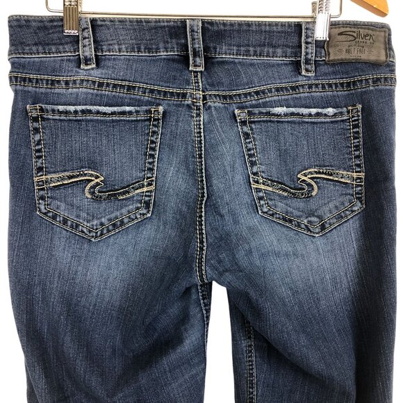 Silver Jeans Co. Elyse Capri W30/L22.5 Mid-Rise Slim Fit Distressed Blue Jeans - Picture 8 of 12